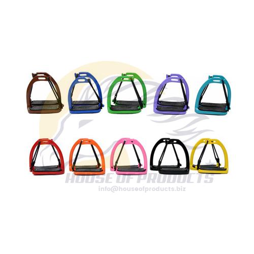 Colored peacock safety stirrups